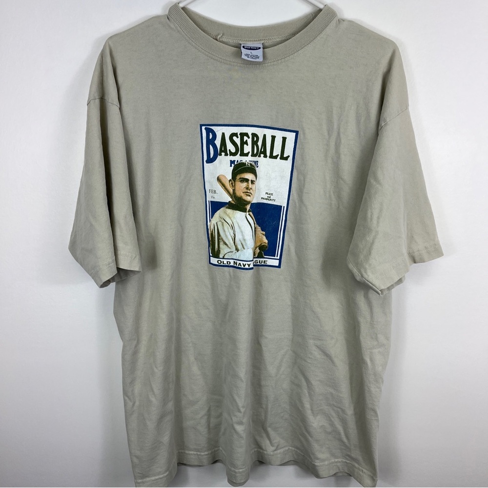 Vtg Retro Old Navy Baseball Magazine T-Shirt Adult Size Large Beige